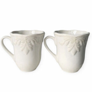 Pair Vintage Lenox Butlers Pantry Gourmet Mugs 14oz White Cream Farmhouse 4.5”
